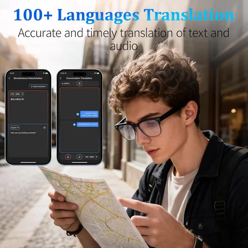 Vista 10 de Gafas Inteligentes AI con Cámara de 8MP, Video 4K y Foto HD, Audio Bluetooth, Asistente de Voz AI, Traducción en Tiempo Real, Reconocimiento