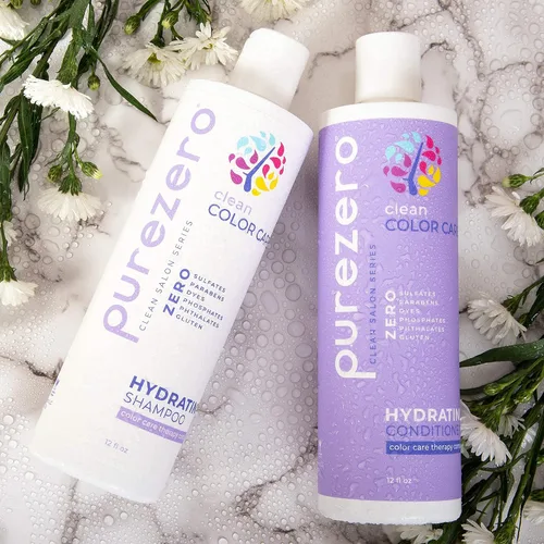 Vista 2 de Purezero Clean Color Care - Juego de champú y acondicionador hidratante, tonificación, equilibrio para cabello teñido - Hidrata el cabello seco