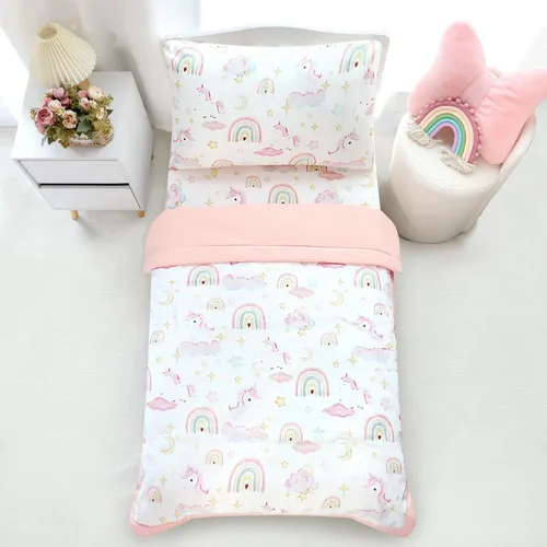 Vista 13 de Pea Pod Juego de ropa de cama de muselina para niños pequeños arcoíris de 3 piezas - Ropa de cama suave y transpirable para cuna con sábana
