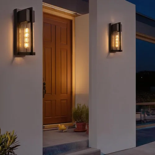 Vista 7 de Maxax Paquete de 2 luces de pared para exteriores del anochecer al amanecer, aplique de pared exterior negro de 13 pulgadas con vidrio de martillo