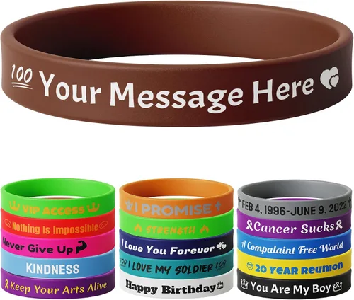 Vista 44 de 10-2000 piezas de pulseras de goma personalizadas con texto - Pulseras de silicona personalizadas a granel para conciencia, eventos, apoyo, regalos