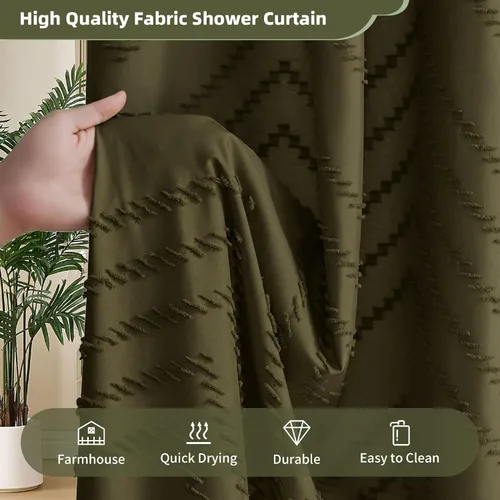 Vista 79 de Cortina de ducha Siiluminisoy de 36x72 beige, cortina de ducha de tela de tamaño pequeño, cortinas de ducha de tela con tufting, diseño chevron a
