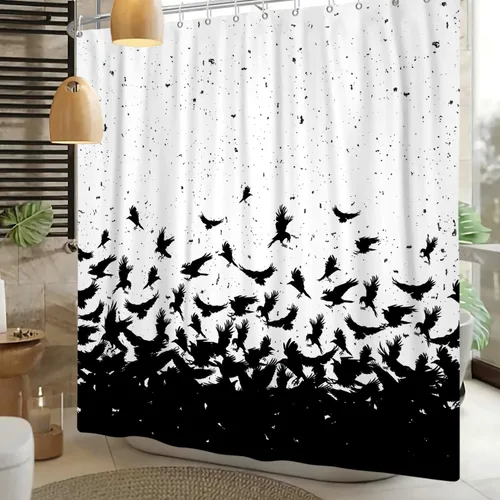 Vista 9 de Cortina de ducha divertida de Halloween, espeluznante y bonita, fantasma, calabazas, murciélagos, cortina de baño para niños, decoración