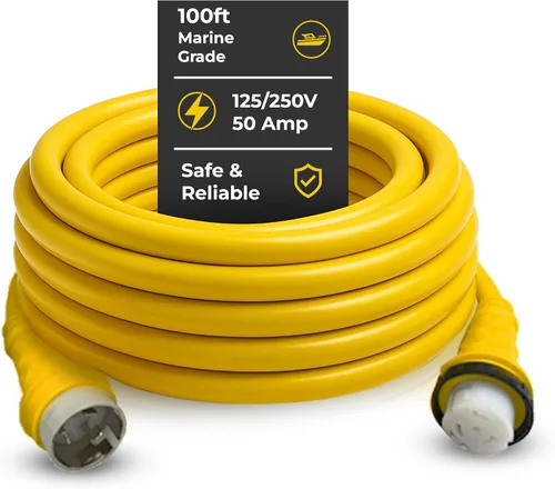 Vista 8 de Cables marinos y RV de 125/250 V, 50 amperios x 25 pies, cable de extensión NEMA resistente con 2 terminales en forma de L con extremos moldeados