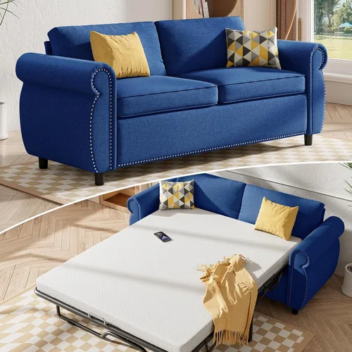 Vista 13 de Mjkone Sofá cama extraíble de tamaño matrimonial con colchón de espuma de 3.2 pulgadas, sofá cama convertible 2 en 1 con reposabrazos de cabeza