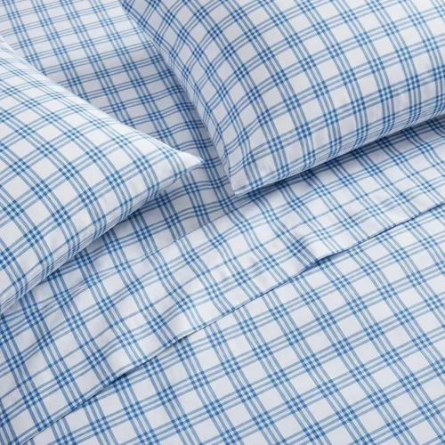 Vista 3 de Eddie Bauer - Sábanas de cama individual, juego de ropa de cama de franela de algodón con funda de almohada a juego, cepilladas para mayor suavidad