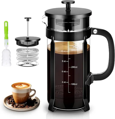 Vista 12 de YMMIND - Cafetera de prensa francesa de 34 onzas, cafetera de espresso de 5 tazas, cafetera de cobre para café frío con resistencia al calor y Ámbar