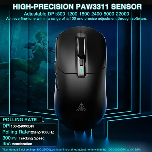 Vista 5 de SOLAKAKA SM820 - Mouse inalámbrico para juegos con base de carga RGB, mouse inalámbrico de tres modos de 24000 DPI con 2 botones laterales, mouse