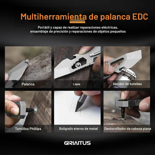 Vista 7 de Palanca EDC Multiherramienta con Destornillador de Trinquete Bidireccional y Bolígrafo Duradero, Llaves Inglesas, Palanca, Abrebotellas y Abrecajas