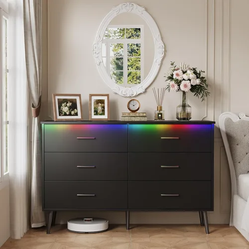 Vista 9 de Cómoda para dormitorio, cómoda de 46.5 pulgadas para armario con 6 Gris madera