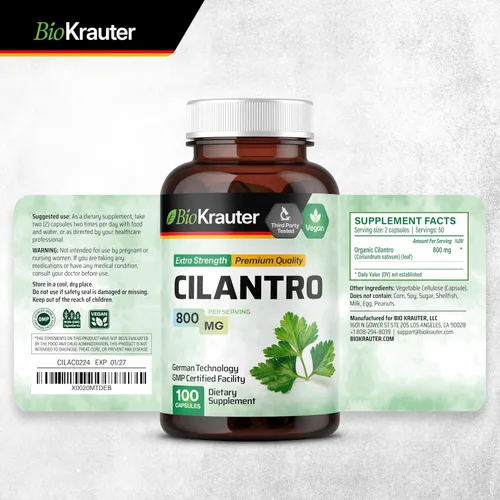 Vista 9 de BIO KRAUTER® Cilantro for Detox Cleanse - Cápsulas veganas de cilantro (polvo de hoja de cilantro) 800 mg por porción - Suplemento natural