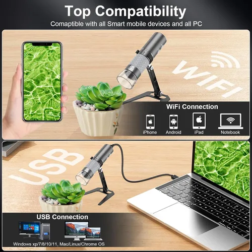 Vista 4 de Cámara de Microscopio Digital Inalámbrico Wi-Fi 4K HD Magnificador, Compatible con iPhone, iPad, Teléfonos Android y PC