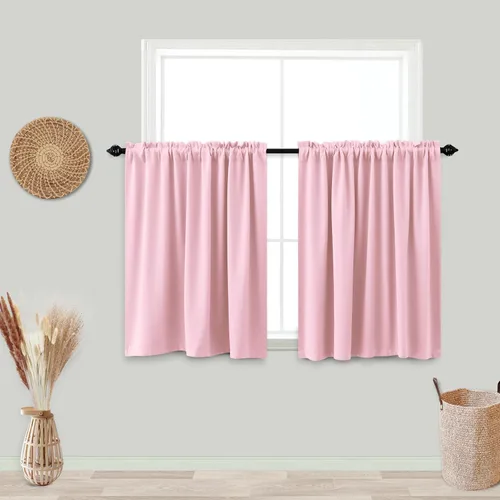 Vista 11 de Cortinas de café KOUFALL de 18 x 24 pulgadas para tratamientos de ventanas pequeñas, niveles de cortinas bohemias opacas para ventanas de RV y Beige