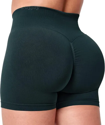 Vista 2 de VOYJOY Pantalones cortos de entrenamiento para mujer de 3.6 pulgadas, con levantamiento de glúteos, pantalones cortos de gimnasio sin costuras