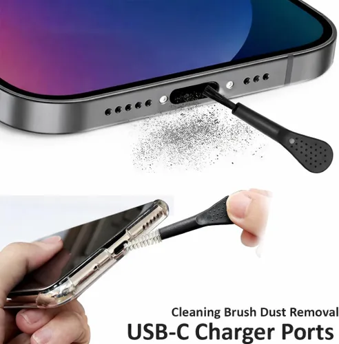 Vista 6 de Mizi Enchufe antipolvo USB C, paquete de 4 protectores de puerto de carga para iPhone 17 Pro Max, accesorios de limpieza completos - Negro