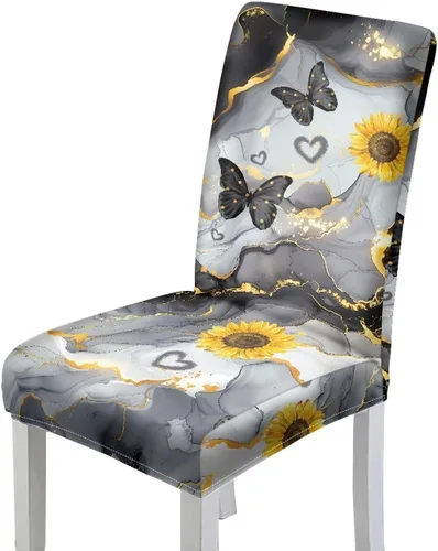 Vista 17 de HUGS IDEA Christmas Seat Covers for Dining Room Chairs Set of 6 Music Notes Stretch Chair Slipcovers Protector Removable and Washable Kitchen Dining