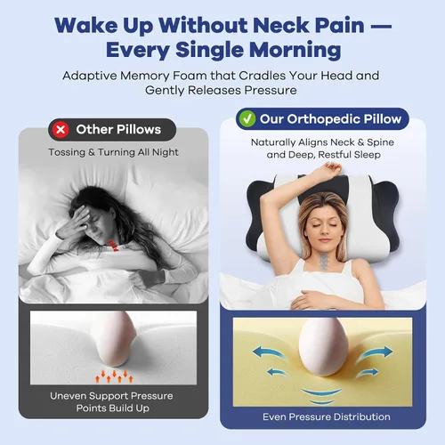 Vista 2 de Almohada cervical para el cuello para aliviar el dolor, almohada cervical con almohadas ergonómicas de espuma viscoelástica con doble altura