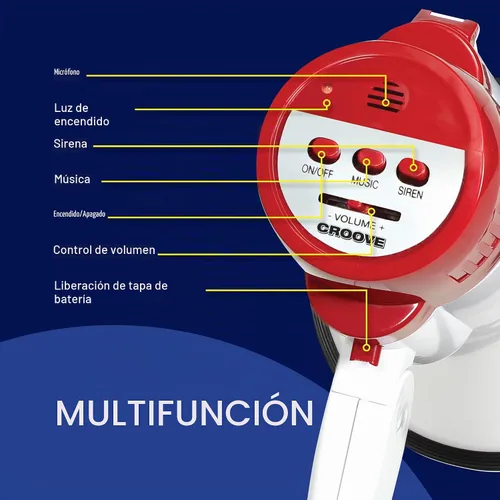 Vista 2 de Croove Portable Megaphone Bullhorn, Loud Speaker with Siren, Volume Control