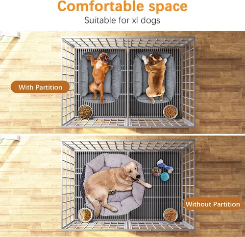 Vista 4 de aboxoo Jaula de metal resistente para perros de 42/48 pulgadas para 2 perros/perros grandes, parte superior abierta de metal, perrera