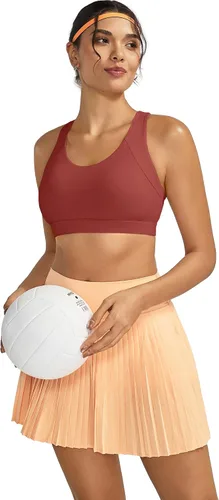Vista 8 de RUNNING GIRL Brasier deportivo para mujer de alto soporte, espalda cruzada acolchada, brasier deportivo con tirantes delgados, brasier de yoga