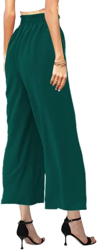 Vista 3 de Pasgreson Women's Casual Wide Leg Pants Flowy Ruffle Elastic Drawstring Waist Beach Palazzo Loose Pants with Pockets