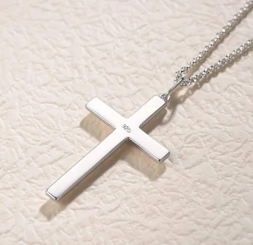 Vista 4 de FANCIME Collar con colgante de crucifijo de cruz de plata esterlina 925 chapada en oro blanco, joyería fina para regalar a él, hombres, padres