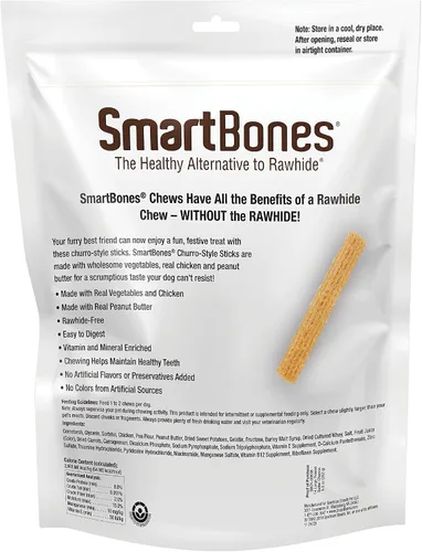 Vista 2 de SmartBones Palitos estilo Churro, 14 unidades, hechos con mantequilla de maní real, masticables sin piel cruda para perros