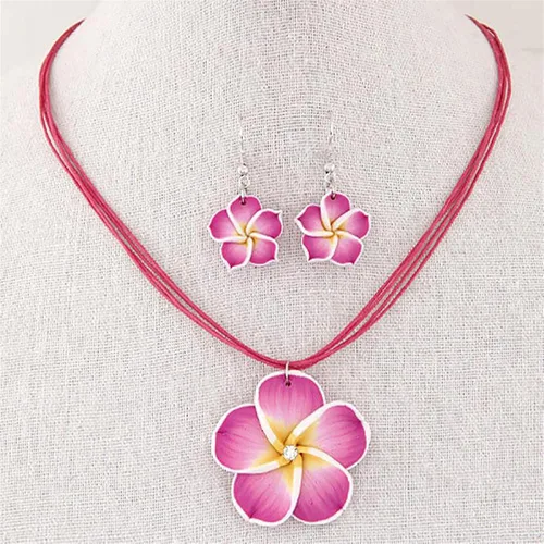 Vista 2 de Dearanswer - Juego de collar y pendientes colgantes de flores collar de cuerda de cera joyería dulce y elegante para mujer
