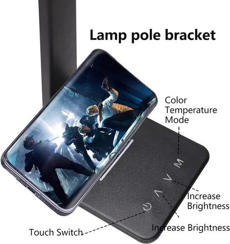 Vista 5 de Lámpara de escritorio LED regulable con puerto de carga USB, 5 modos de iluminación, control sensible, lámparas de escritorio plegables portátiles