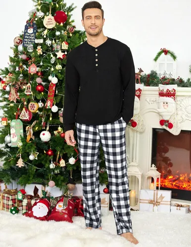 Vista 4 de Ekouaer Conjunto de pijama de Navidad familiar a juego para mujeres, hombres, niños, pijamas de manga larga, ropa de dormir para vacaciones