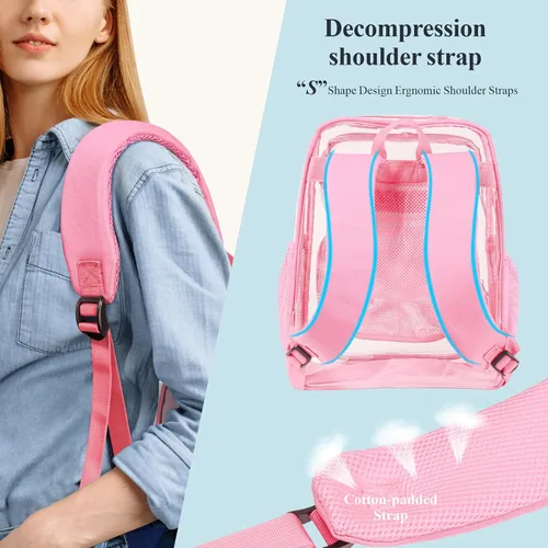 Vista 4 de PACKISM Mochila transparente para la escuela - Mochilas transparentes de PVC resistente de 17 pulgadas con múltiples bolsillos