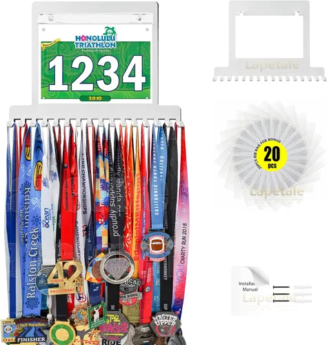Vista 10 de Colgador de medallas para carreras, exhibición de medallas de maratón y colgador de medallas para corredores, exhibición de medallas con dorsal