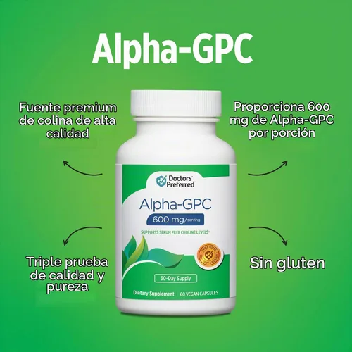 Vista 5 de DOCTORS' PREFERRED Suplemento Alpha GPC - Fórmula premium. 600 mg/porción, 60 cápsulas veganas, suministro para 30 días
