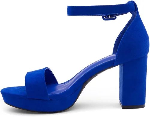 Vista 3 de Shoe Land SL-Cabrini - Sandalias de tacón alto con plataforma gruesa para mujer, puntera abierta, correa al tobillo, zapatos de tacón para fiesta