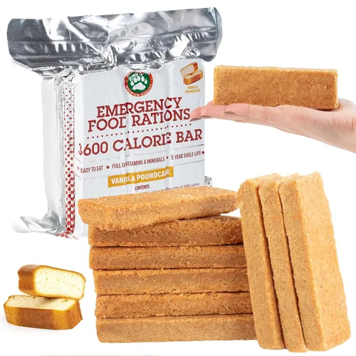 Vista 10 de Grizzly Gear Raciones alimenticias de emergencia, caja de diez barritas de vainilla de 3600 calorías, suministro de valor para 30 días, 4 semanas