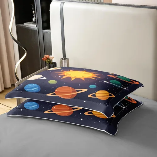 Vista 5 de Funda de edredón 100% algodón con planetas del sistema solar, tamaño individual, Mercurio, Tierra, Marte Neptuno Saturno y Júpiter, para niños