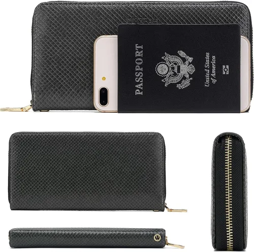 Vista 4 de Cartera de piel sintética con cremallera y bloqueo RFID para mujer, ideal para viajar