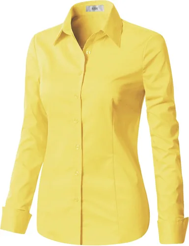 Vista 2 de Blusa de manga larga, ajustada, elástica, con cuello de botones para mujer, para oficina, estilo formal, casual