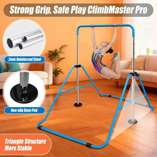 Vista 2 de Triclicks Barra de gimnasia plegable para niños, altura ajustable, barra de entrenamiento junior, barra de entrenamiento horizontal expandible