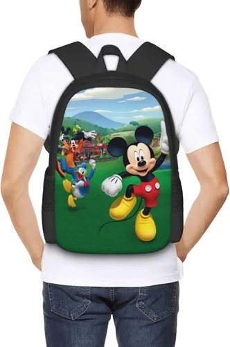 Vista 6 de Linda mochila de ratón, mochila de viaje para jóvenes, mochila de viaje impresa en 3D, casual, bolsa deportiva para exteriores Kawaii, Negro