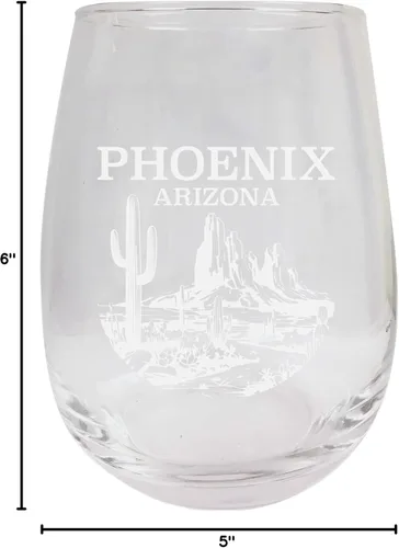 Vista 5 de Phoenix Arizona Souvenir - Copa de vino grabada sin tallo, 15 onzas, unidad individual