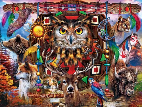 Vista 2 de Masterpieces Rompecabezas EZ Grip de 300 piezas, tótems de animales, 18 x 24 pulgadas