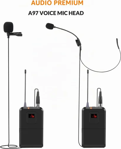 Vista 5 de Sistema de micrófonos inalámbricos de 200 canales, micrófono de solapa inalámbrico, sistema de micrófono de solapa inalámbrico UHF dual, escaneo