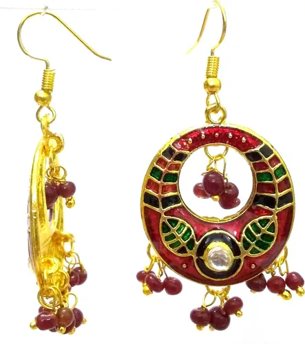 Vista 2 de DESI HAWKER Meenakari Minakari esmalte pintura oro hecho a mano pendiente Bali Jhumki Jhumka joyería étnica gota colgante aro Afghani Chandbali
