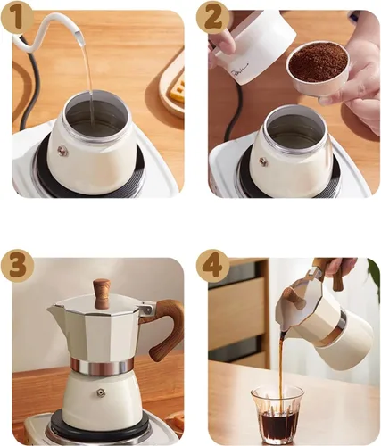 Vista 4 de Moka - Cafetera para estufa de café expreso con mango de madera y válvula de seguridad individual, cafetera para estufas de gas, eléctricas