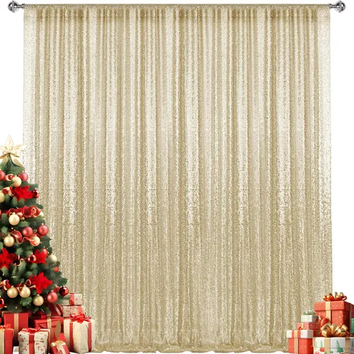 Vista 109 de 2 paneles de cortinas de fondo de lentejuelas verdes de 8 pies, cortinas de fondo de fotografía con purpurina para decoración de Navidad, boda