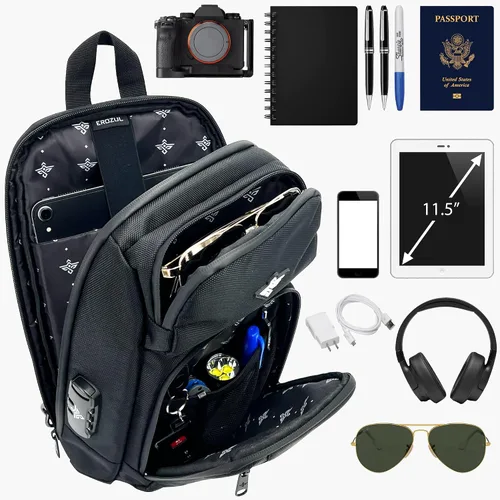 Vista 5 de Equinox - Mochila bandolera antirrobo, combinación antirrobo, bolsa de hombro impermeable cruzada casual, Grafito, Bandolera bandolera cruzada