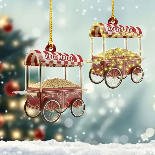 Vista 12 de Adorno de Navidad personalizado de máquina de palomitas de maíz 2025, caja de palomitas de maíz plana 2D, decoración de árbol, regalo único