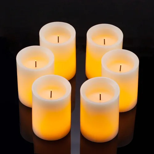 Vista 2 de Velas LED sin llama parpadeo 3 in x 4 in con 10 teclas control remoto, temporizador clásico pilar fibra óptica mecha velas de cera real, funciona
