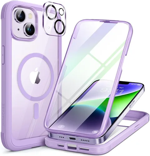 Vista 167 de Miracase - Funda magnética para iPhone 13 Pro Max de 6.7 pulgadas (compatible con MagSafe), transparente, completo, protector de pantalla de vidrio